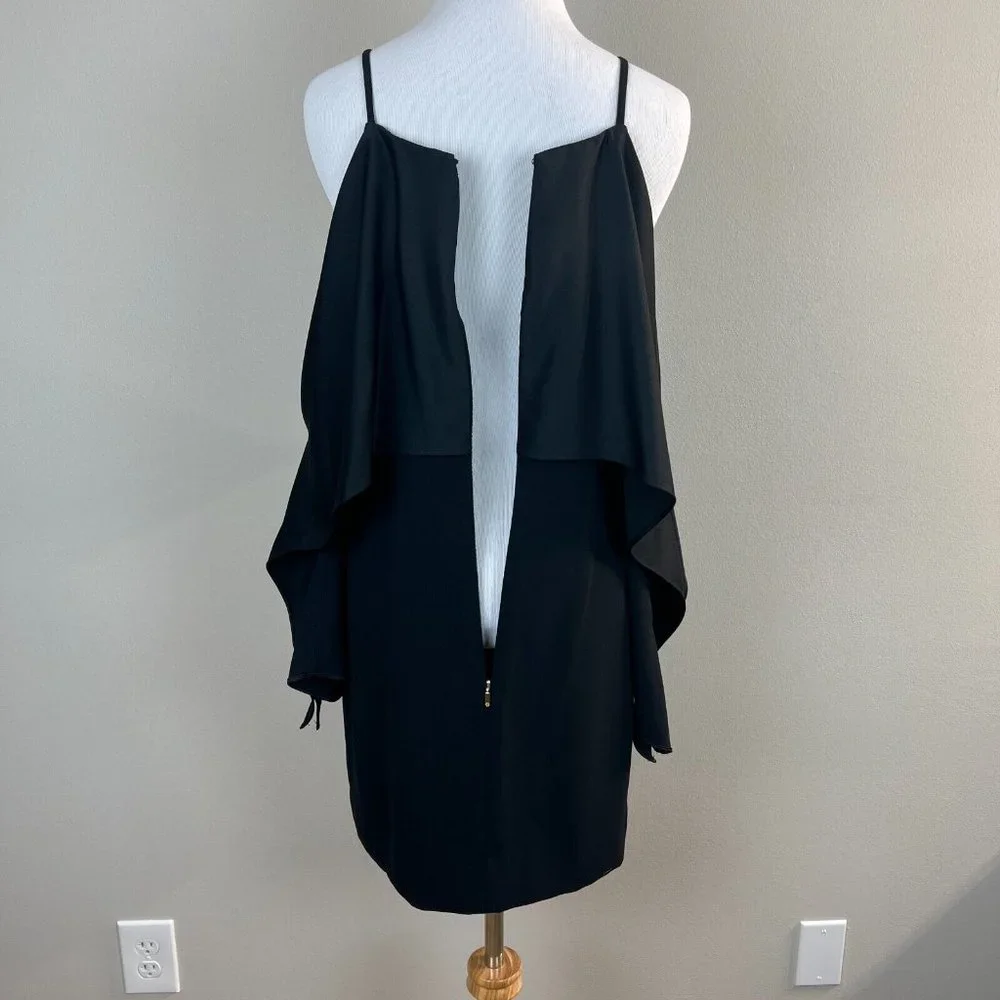 TRINA TURK Dress 4 Black Cold‎ Shoulder Flutter Sleeve Flounce Cocktail Sheath
